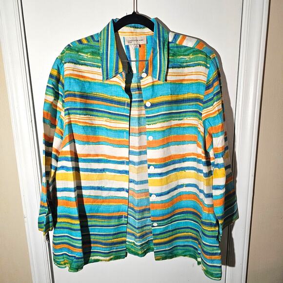 Jones New York Sport 100% Linen Button Shirt Jacket 3/4 Sleeve Sz XL Watercolor - Picture 1 of 8